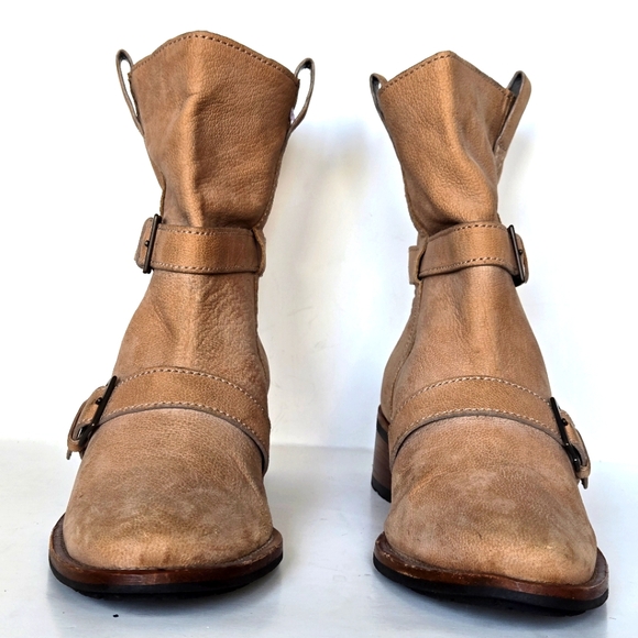 Cole haan moto suede leather ankle biker boots color tan size 8 - Picture 2 of 7